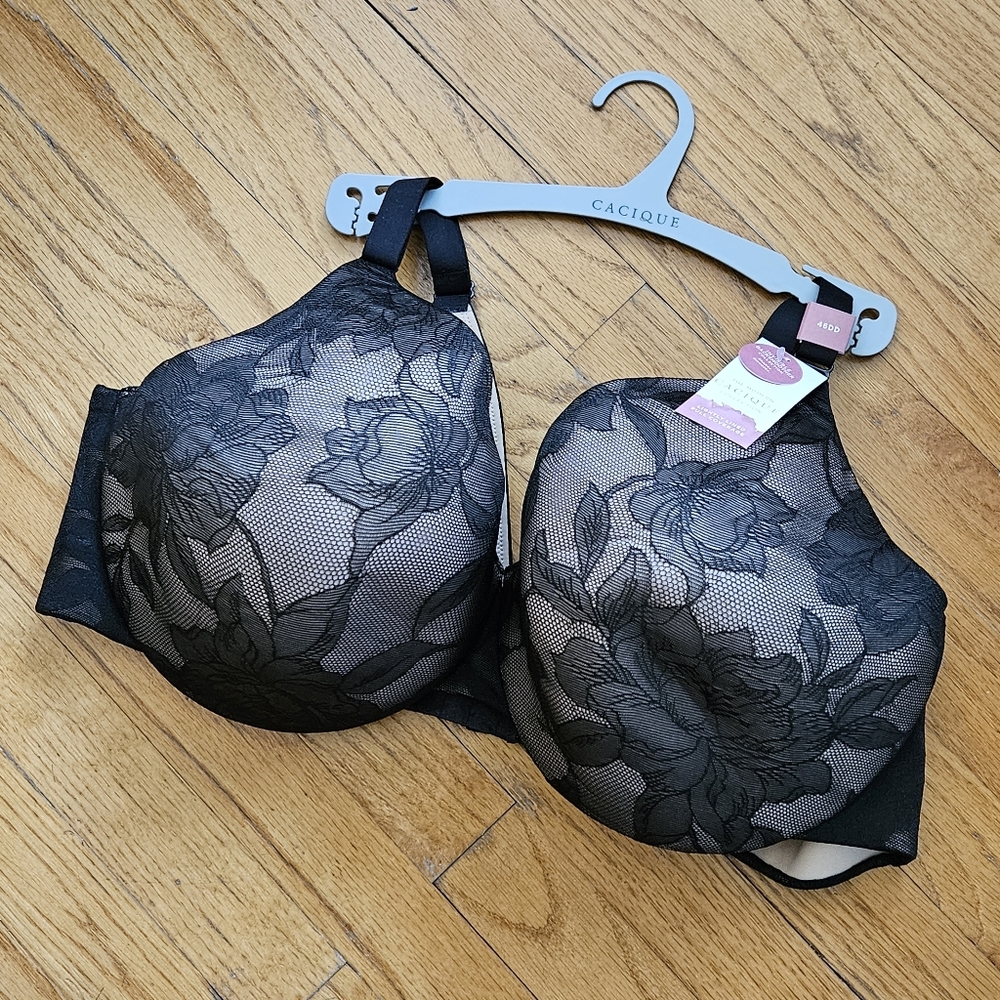 Lane Bryant Cacique bra NWT 46 DD, black lace nude lined